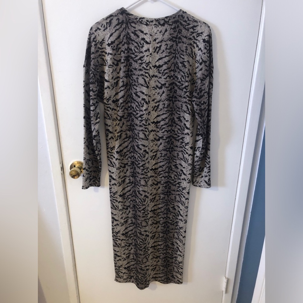 Zara Animal Print Long Sleeve Body Hugging Midi Dress size Small